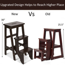 Load image into Gallery viewer, Folding Multi-functional 3-tier Ladder Wood Step Stool-Coffee