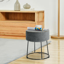 Load image into Gallery viewer, Velvet Round Footrest Ottoman with Metal Base and Non-Slip Foot Pads-Gray