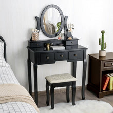 Load image into Gallery viewer, 5 Drawers Vanity Table Stool Set with 12-LED Bulbs-Black