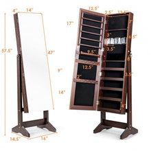 Load image into Gallery viewer, Standing Jewelry Armoire Cabinet with Full Length Mirror-Brown