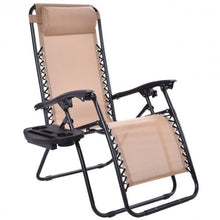 Load image into Gallery viewer, Outdoor Folding Zero Gravity Reclining Lounge Chair w/ Utility Tray-Beige