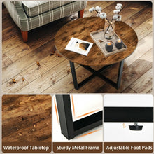 Load image into Gallery viewer, Round Industrial Style Cocktail Side Coffee Table With Metal Frame-Brown