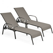 Load image into Gallery viewer, 2 Pcs Outdoor Patio Lounge Chair Chaise Fabric with Adjustable Reclining Armrest-Brown