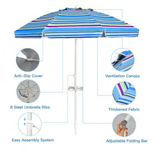 Load image into Gallery viewer, 7.2 FT Portable Outdoor Beach Umbrella with Sand Anchor and Tilt Mechanism for Poolside and Garden-Blue