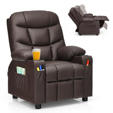 Load image into Gallery viewer, PU Leather Kids Recliner Chair with Cup Holders and Side Pockets-Brown