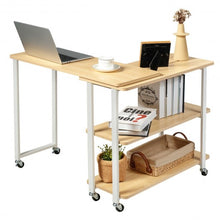 Load image into Gallery viewer, 360� Rotating Sofa Side Table with Storage Shelves & Wheels-Natural Wood