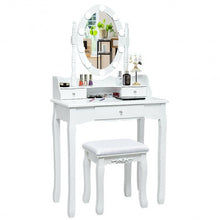 Load image into Gallery viewer, Oval Mirror Vanity Set  with 10 LED Dimmable Bulbs and 3 Drawers-White
