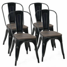 Load image into Gallery viewer, Set of 4 Stackable Tolix Style Metal Wood Dining Chair-Black