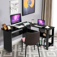 Load image into Gallery viewer, Modern L-Shaped Computer Desk with Shelves-Black