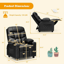 Load image into Gallery viewer, PU Leather Kids Recliner Chair with Cup Holders and Side Pockets-Black