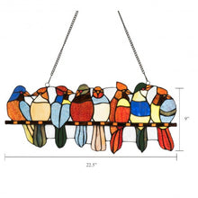 Load image into Gallery viewer, 22.5" Tiffany Glass Window Panel 8 Birds Hanging with Chain