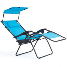 Load image into Gallery viewer, Folding Recliner Lounge Chair with Shade Canopy Cup Holder-Blue