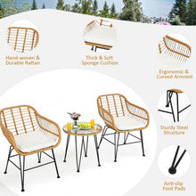 Load image into Gallery viewer, 3Pcs Rattan Furniture Set with Cushioned Chair Table-White