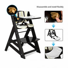 Load image into Gallery viewer, Adjustable Height Wooden Baby High Chair with Removeable Tray