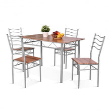 Load image into Gallery viewer, 5 pcs Wood Metal Dining Table Set with 4 Chairs-Walnut