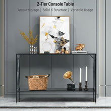Load image into Gallery viewer, 2 Tier Narrow Accent Side Entryway Metal Frame Console Table -Coffee