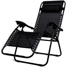 Load image into Gallery viewer, 3 pcs Folding Portable Zero Gravity Reclining Lounge Chairs Table-Black