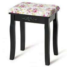 Load image into Gallery viewer, Vanity Wood Dressing Stool Padded Piano Seat with Rose Cushion-Black