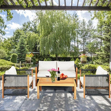 Load image into Gallery viewer, 4 Pcs Acacia Wood Outdoor Patio Furniture Set with Cushions-White