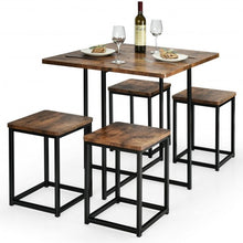 Load image into Gallery viewer, 5 Pcs Metal Frame Dining Set with Compact Dining Table and 4 Stools -Walnut