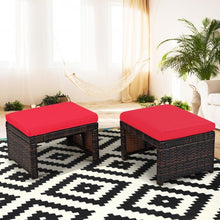 Load image into Gallery viewer, 2 Pieces Cushioned Patio Rattan Ottoman Foot Rest-Red