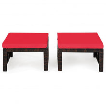 Load image into Gallery viewer, 2 Pieces Cushioned Patio Rattan Ottoman Foot Rest-Red