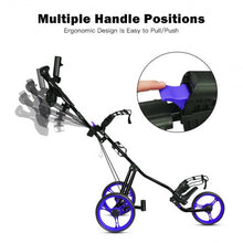 Load image into Gallery viewer, Foldable 3 Wheels Push Pull Golf Trolley with Scoreboard Bag-Navy