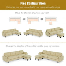 Load image into Gallery viewer, Convertible 4-Seat L-Shaped Sectional Sofa Couch with Storage Ottoman-Beige