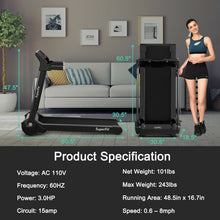 Load image into Gallery viewer, 3HP Folding Electric Treadmill Running Machine with Bluetooth Speaker-Silver