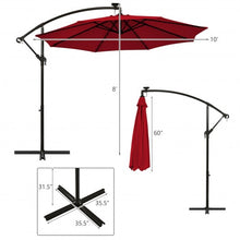 Load image into Gallery viewer, 10 Ft Solar LED Offset Umbrella with 40 Lights and Cross Base for Patio-Wine