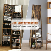 Load image into Gallery viewer, 360° Rotatable Armoire 2-in-1 Lockable Mirrored Jewelry Cabinet-Rustic Brown