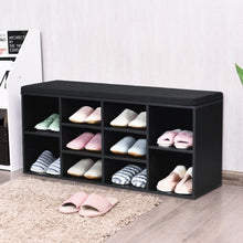 Load image into Gallery viewer, 10-Cube Organizer Entryway Padded Shoe Storage Bench-Black