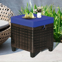 Load image into Gallery viewer, 2PCS Patio Rattan Ottoman Cushioned Seat-Navy