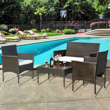 Load image into Gallery viewer, 4 pcs Patio Rattan Wicker Furniture Set Cushioned Chair
