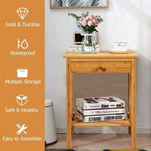 Load image into Gallery viewer, Multipurpose Bamboo End Table with Drawer & Storage Shelf for Living Room-NA