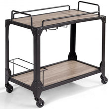 Load image into Gallery viewer, 2 Tier Wood Kitchen Island Rolling Bar Serving Cart
