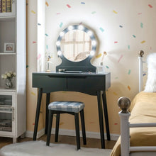 Load image into Gallery viewer, Dressing Table with Large Round Mirror and 8 Light Bulbs for Bedroom-Black