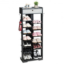 Load image into Gallery viewer, Wooden Free Standing Shoe Storage Shelf with Fabric Drawer-Black