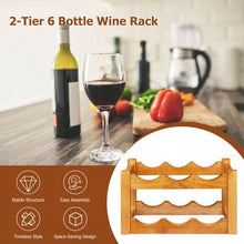 Load image into Gallery viewer, 2-Tier Bar Kitchen 6-Bottle Wine Display Holder with Wooden Tabletop