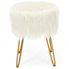 Load image into Gallery viewer, Faux Fur Vanity Chair Makeup Stool Furry Padded Seat Round Ottoman-White