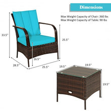 Load image into Gallery viewer, 3 PCS Patio Rattan Furniture Set-Turquoise