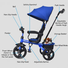 Load image into Gallery viewer, 4-in-1 Kids Tricycle with Adjustable Push Handle-Blue