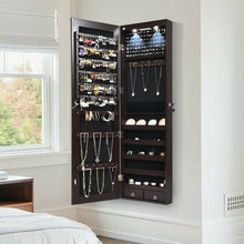 Load image into Gallery viewer, Wall and Door Mounted Mirrored Jewelry Cabinet with Lights-Brown