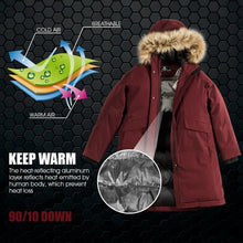 Load image into Gallery viewer, Women's Hooded Long Down Coat with Faux-fur Trim-Red-XL