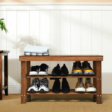 Load image into Gallery viewer, 3-Tier Bamboo Shoe Bench Storage Rack Organizer