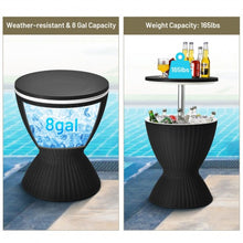 Load image into Gallery viewer, 3 in 1 8 Gallon Patio Rattan Cooler Bar Table with Adjust Ice Bucket-Black