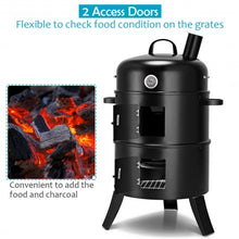 Load image into Gallery viewer, 3-in-1 Portable Round Charcoal Smoker BBQ Grill Built-in Thermometer
