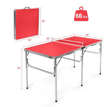 Load image into Gallery viewer, 60 Inches Portable Tennis Ping Pong Folding Table with Accessories-Red