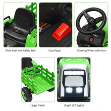 Load image into Gallery viewer, 12V Kids Ride On Tractor with Trailer Ground Loader-Green