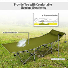 Load image into Gallery viewer, Folding Camping Cot with Side Storage Pocket Detachable Headrest-Green